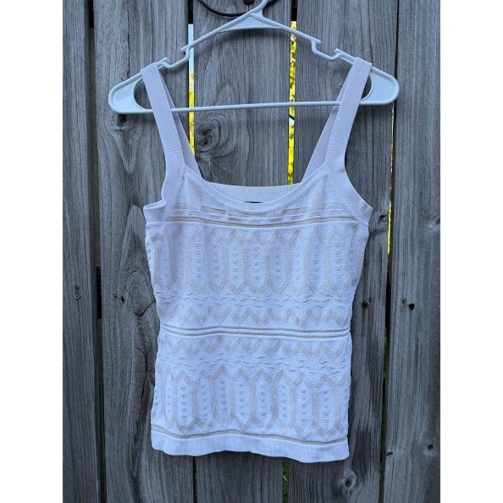 Geometric Jacquard White House Black Market Knit Tank Top Womens Small White